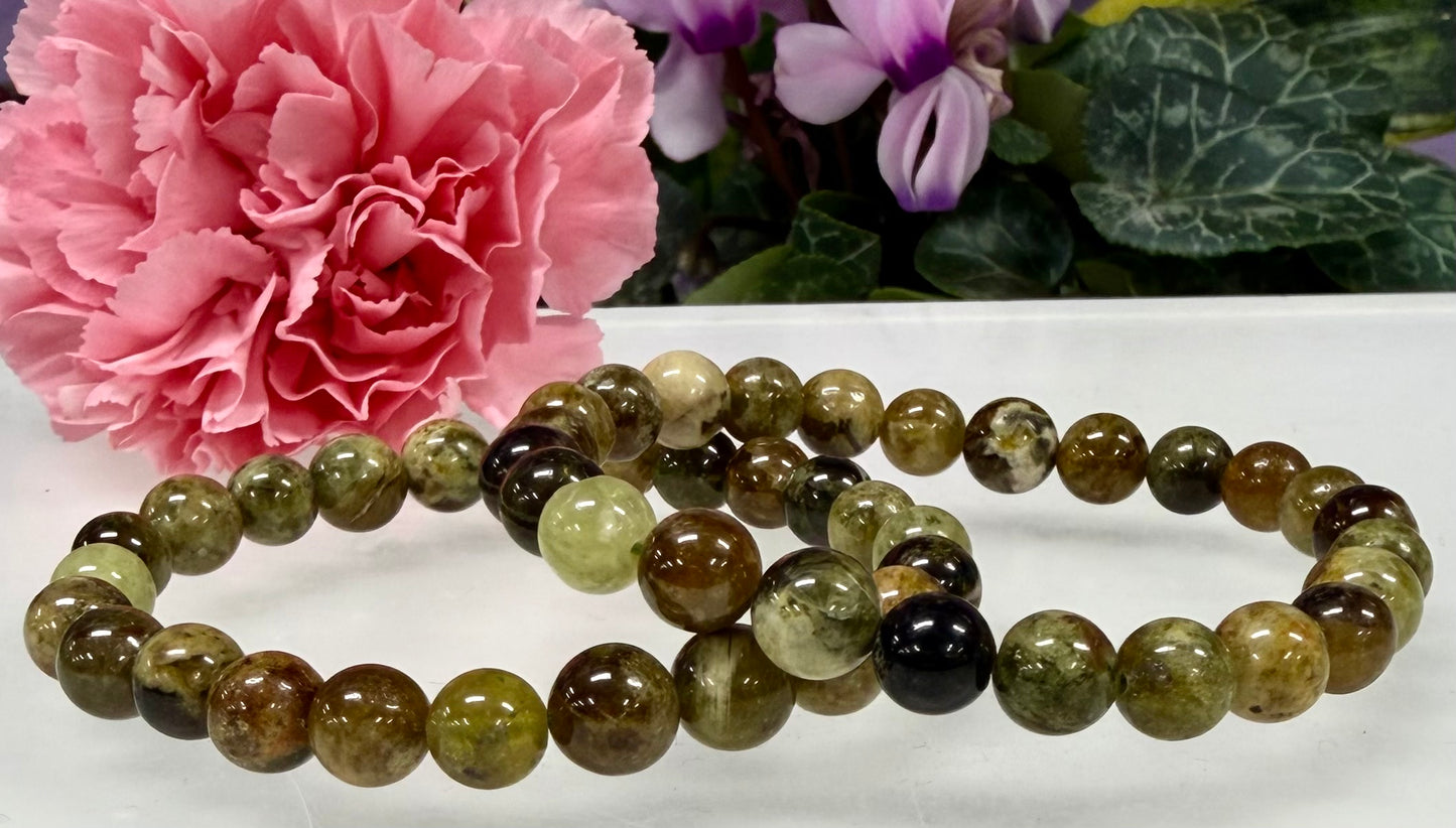 Wholesale 6 Pcs 8mm Green Garnet Stretch Bracelet Natural Crystal Healing Energy 7.5”