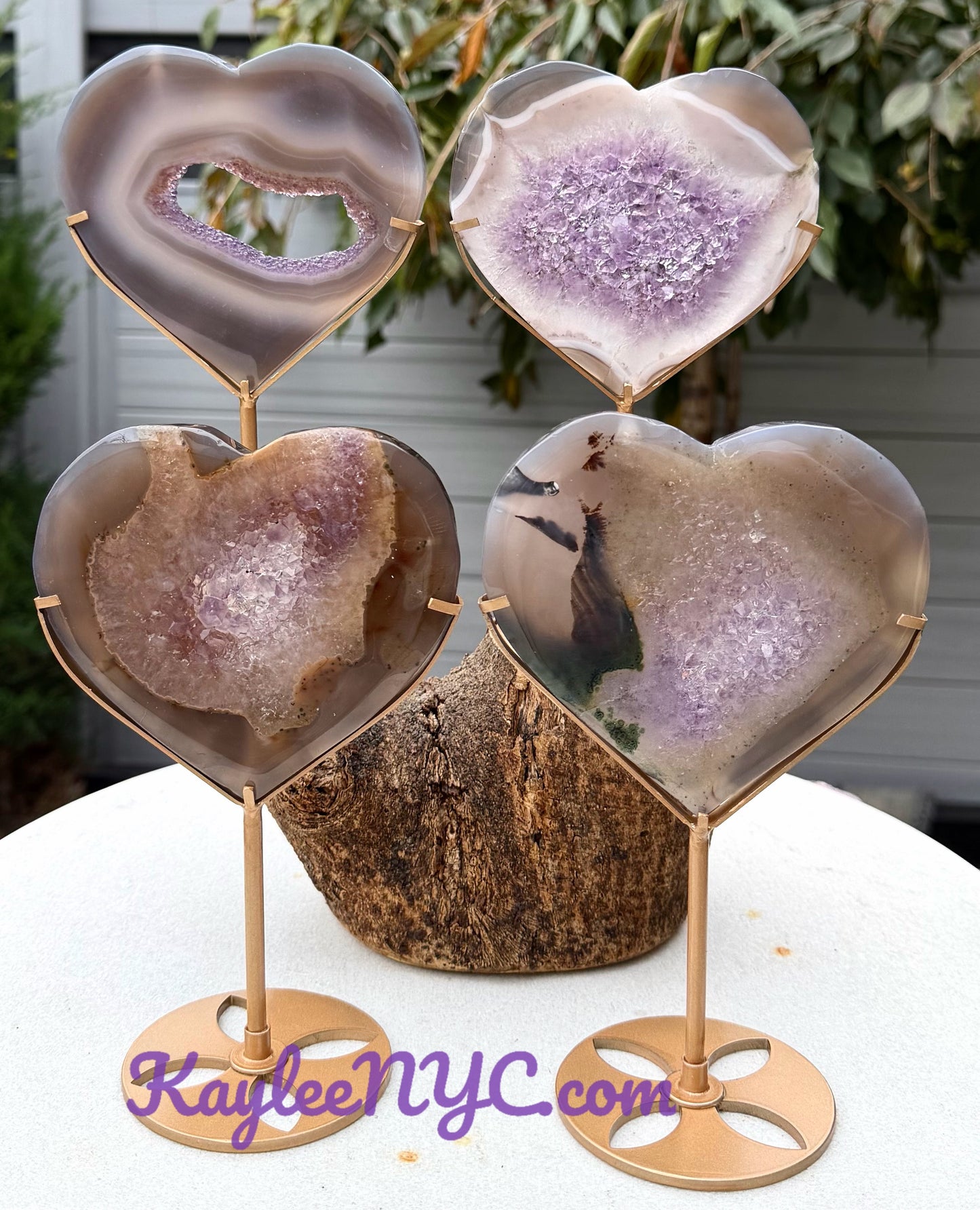 Wholesale Lot 4 PCs Natural Amethyst Agate Heart w/stand Healing Energy