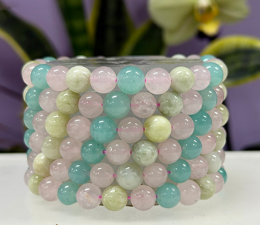 Wholesale 6 Pcs Natural Peace and Love 8mm 7.5” Crystal Stretch Bracelet