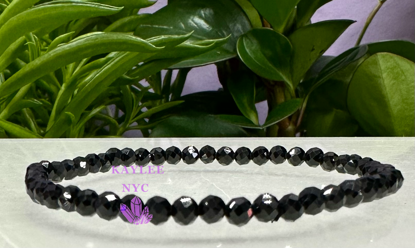 6 PCs 4mm Natural Black Spinel Faceted Bracelet 7.5”