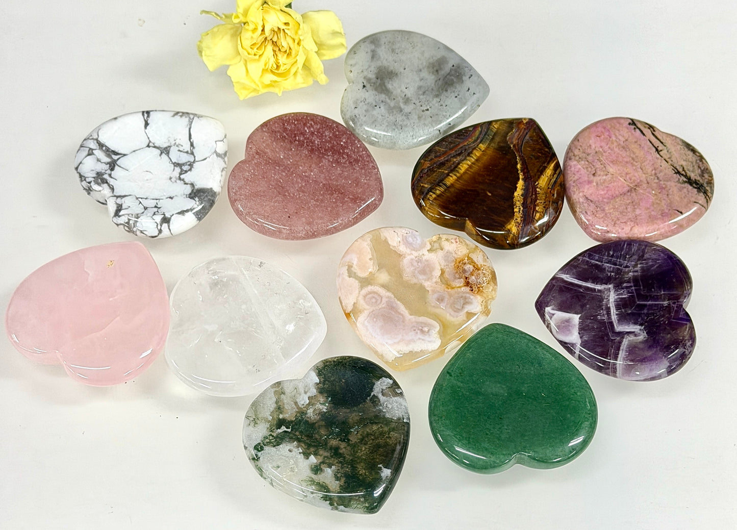 11 PCs Natural Crystal Heart Shaped Worry Stone Healing Energy
