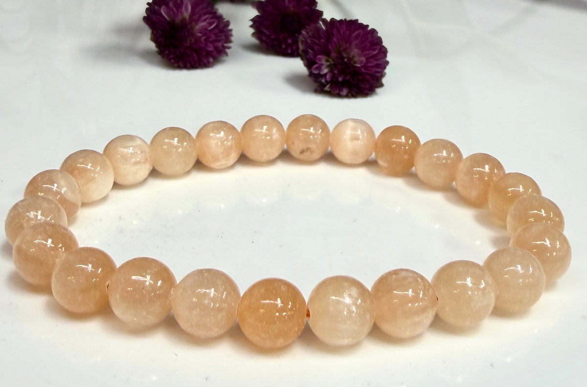 Wholesale 6 Pcs Natural Peach Selenite 8mm 7.5” Crystal Stretch Bracelet