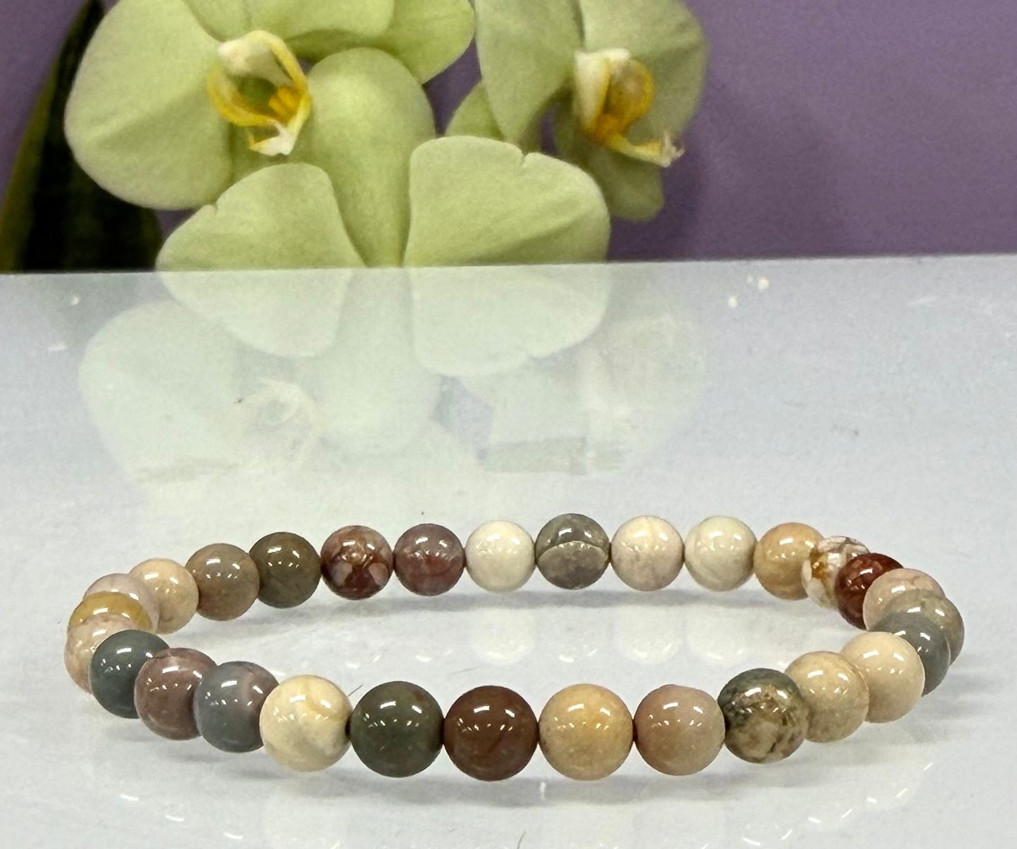 6 PCs 6mm Natural Alashan Agate Stretch Bracelet 7.5”