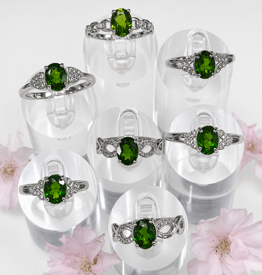 7 pcs Natural Diopside Stainless Steel Ring Crystal Healing Energy