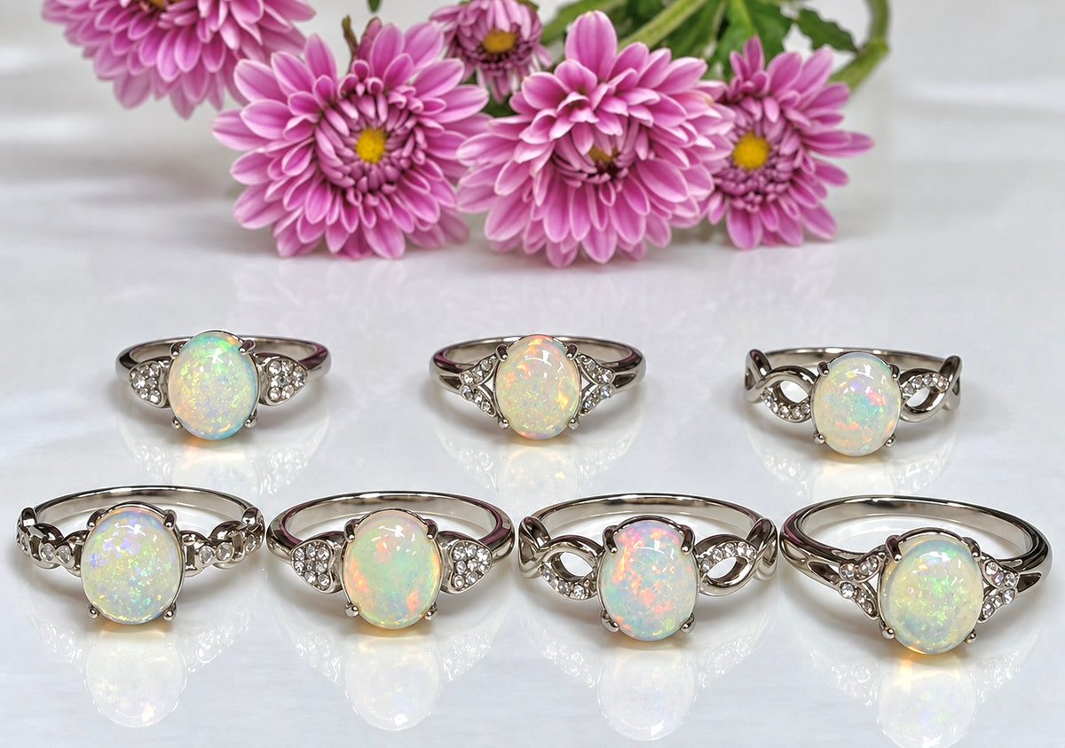 Wholesale Lot 7 pcs Natural Opal Stainless Steel Ring 8x10mm
