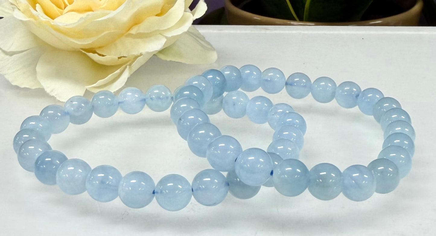 Wholesale 6 Pcs Natural Aquamarine 8mm 7.5” Crystal Healing Stretch Bracelet