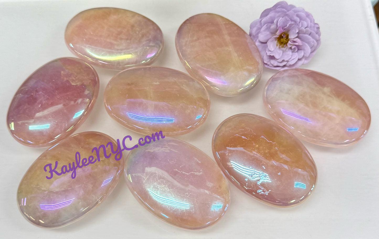 Wholesale Lot 8 pcs Aura Rose Quartz Crystal Palm Stone Healing Energy