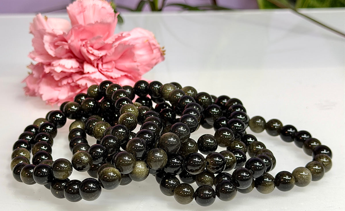 Wholesale Lot 6 Pcs Gold Sheen Obsidian 8mm 7.5” Stretch Bracelet