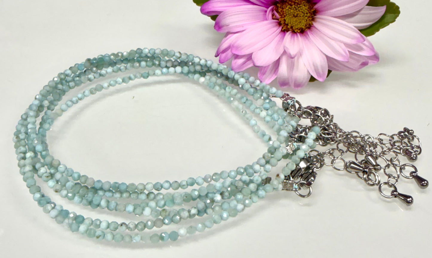 6 PCs 2mm Faceted Natural Larimar Anklet Stainless Steel Finding