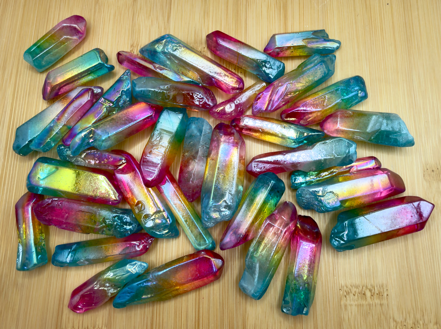 Wholesale Lot 1 Lb Rainbow Aura Quartz Wand Tumble Crystal Nice Quality