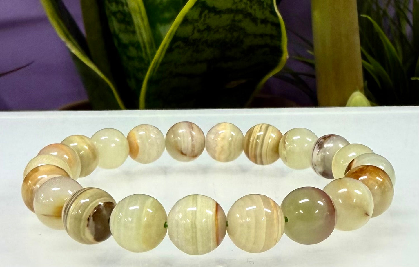6 PCs 10mm Natural Green Onyx Stretch Bracelet 8”