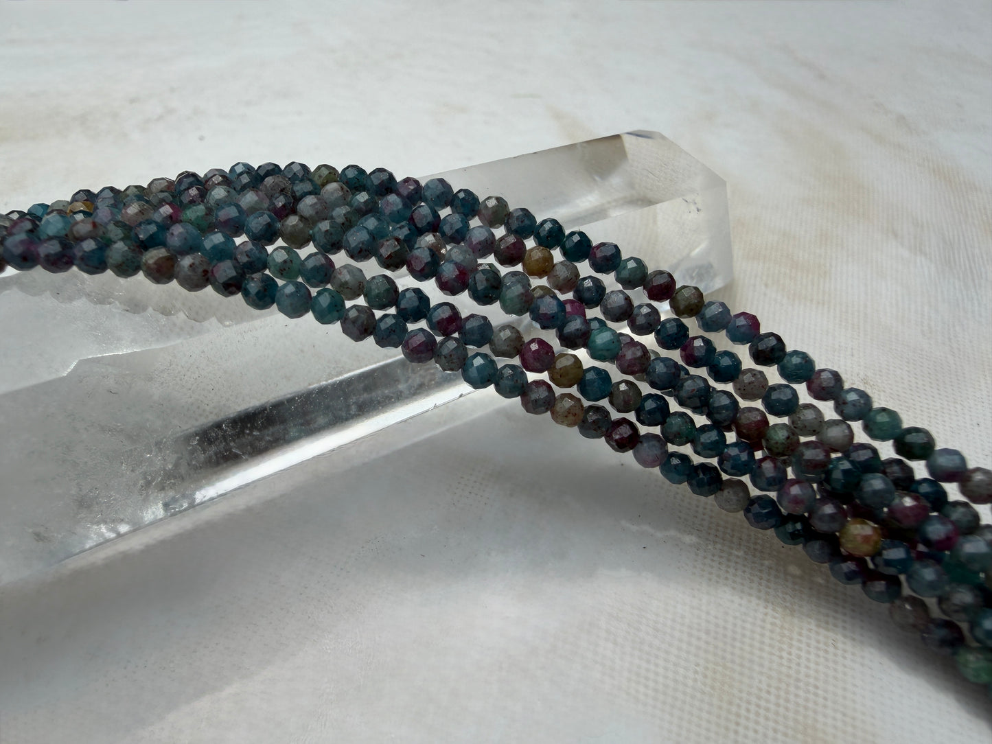 6 PCs 2mm Faceted Natural Ruby & Sapphire Necklaces