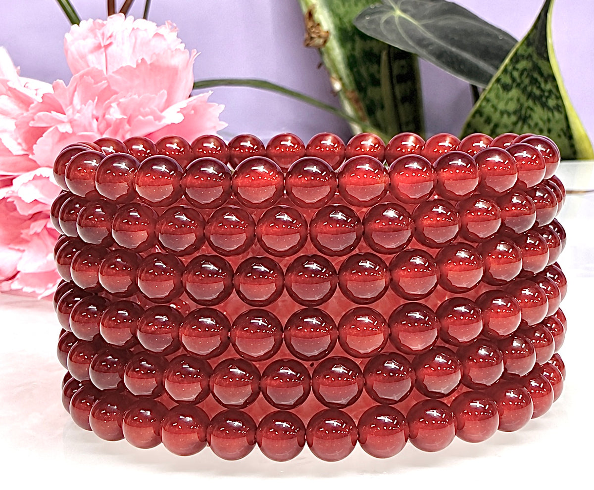 Wholesale Lot 6 Pcs Carnelian 6mm 7.5” Crystal Healing Stretch Bracelet