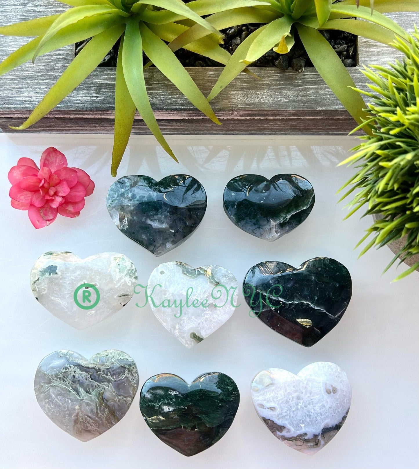 Wholesale Lot 1 lb Natural Moss Agate Crystal Heart Healing Energy