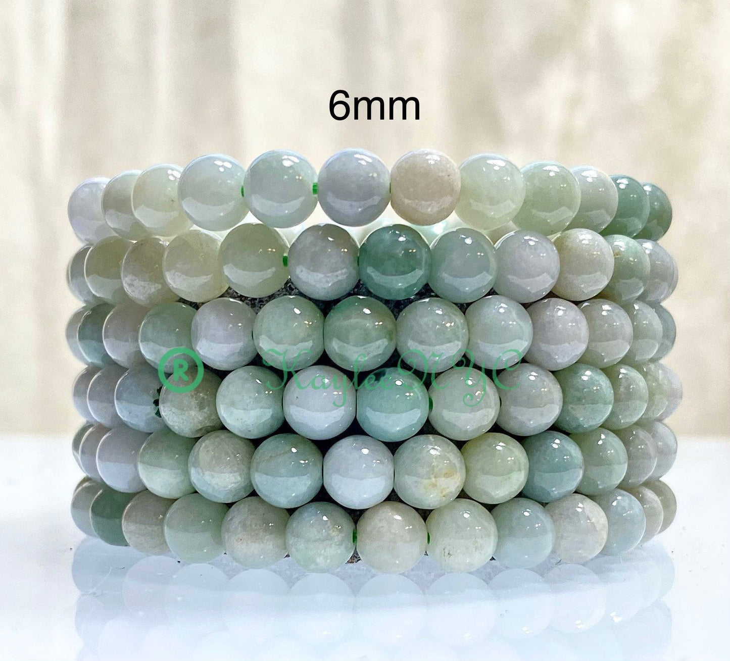 Wholesale 6 Pcs Natural Burma Jade 6mm 7.5” Crystal Healing Stretch Bracelet