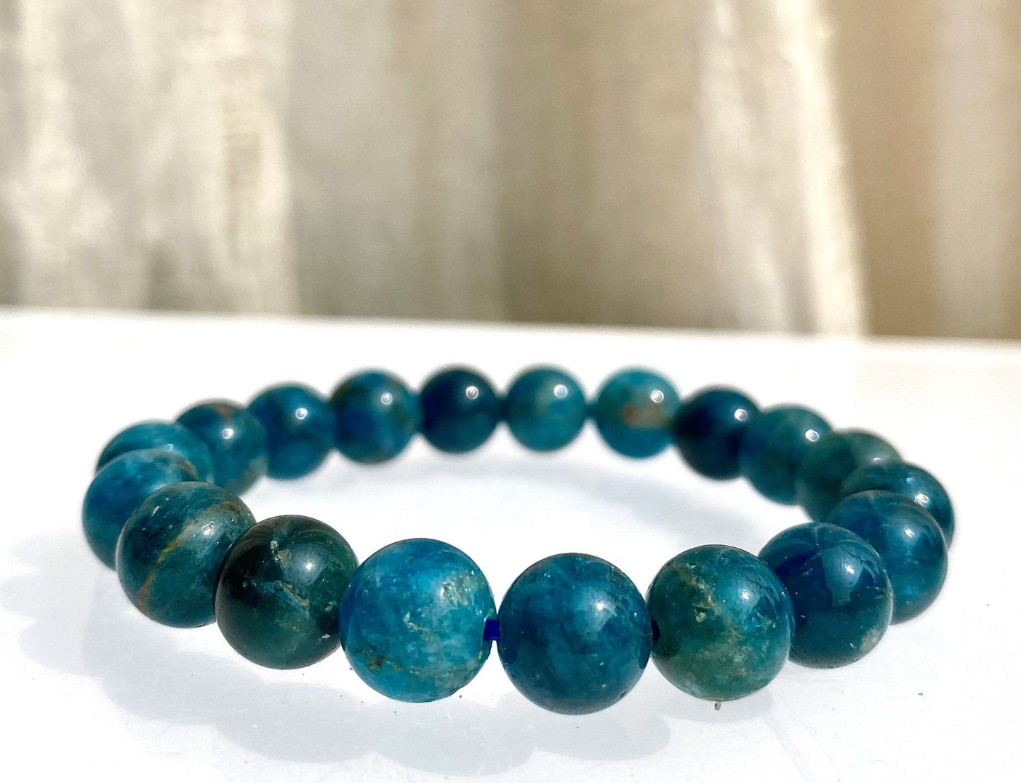 Wholesale 6 Pcs Natural Apatite 10mm 7.5" Crystal Healing Stretch Bracelet