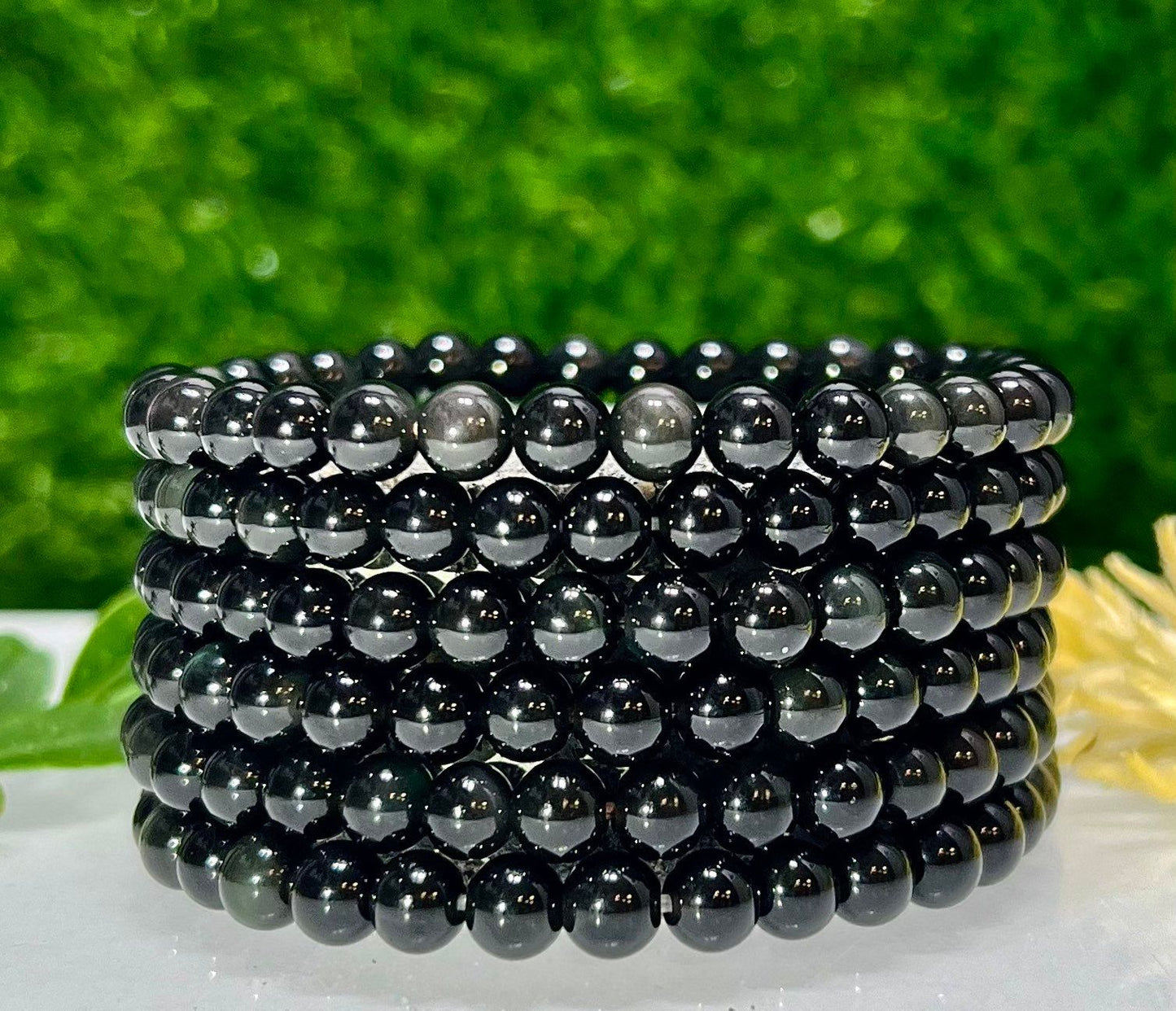 Wholesale 6 Pcs Natural Rainbow Obsidian 6mm 7.5” Crystal Healing Stretch Bracelet