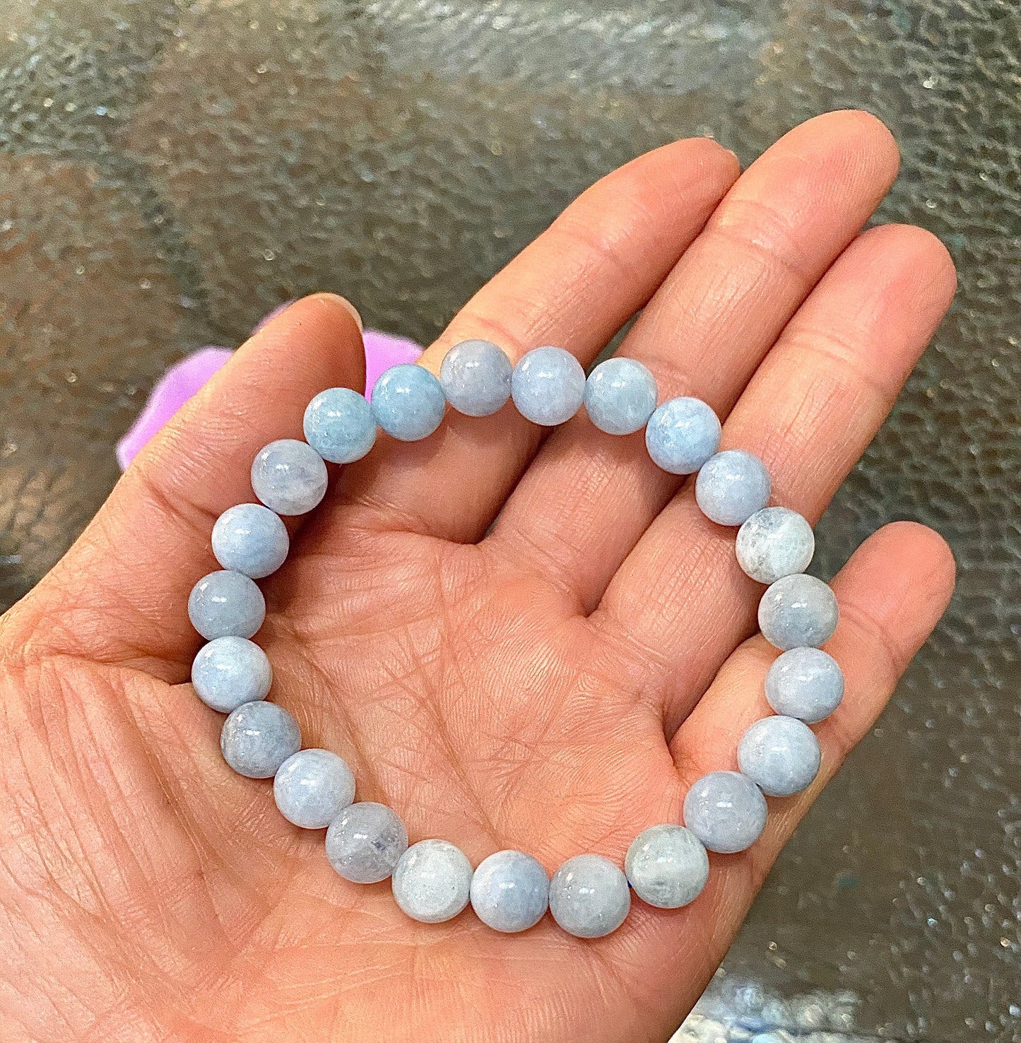 Wholesale 6 Pcs Natural Aquamarine 8mm 7.5” Crystal Healing Stretch Bracelet