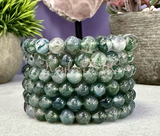 Wholesale Lot 6 Pcs Moss Agate 8mm 7.5” Crystal Healing Stretch Bracelet