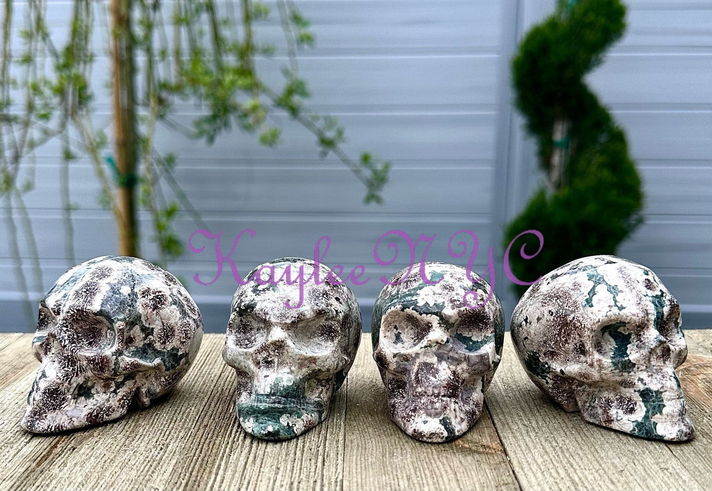 Wholesale lot 4 Pcs 3” Natural Green Flower Jasper Crystal Skulls Healing Energy