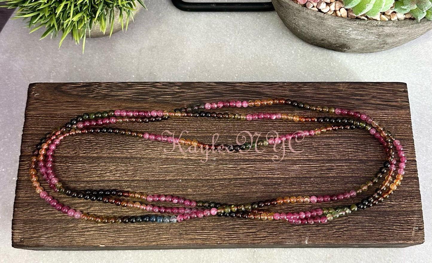 Wholesale Lot 3 Pcs Natural Watermelon Tourmaline 4mm 22” Crystal Healing Stretch Bracelet/necklace