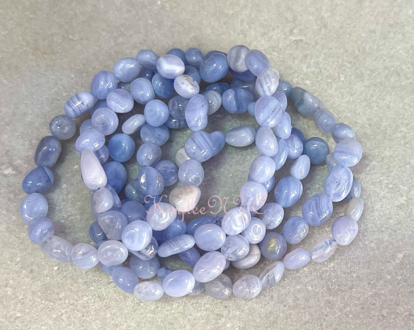 Wholesale 6 Pcs 7-8mm 7.5” Natural Blue Lace Agate tumble Stretch Bracelet Crystal Healing Energy