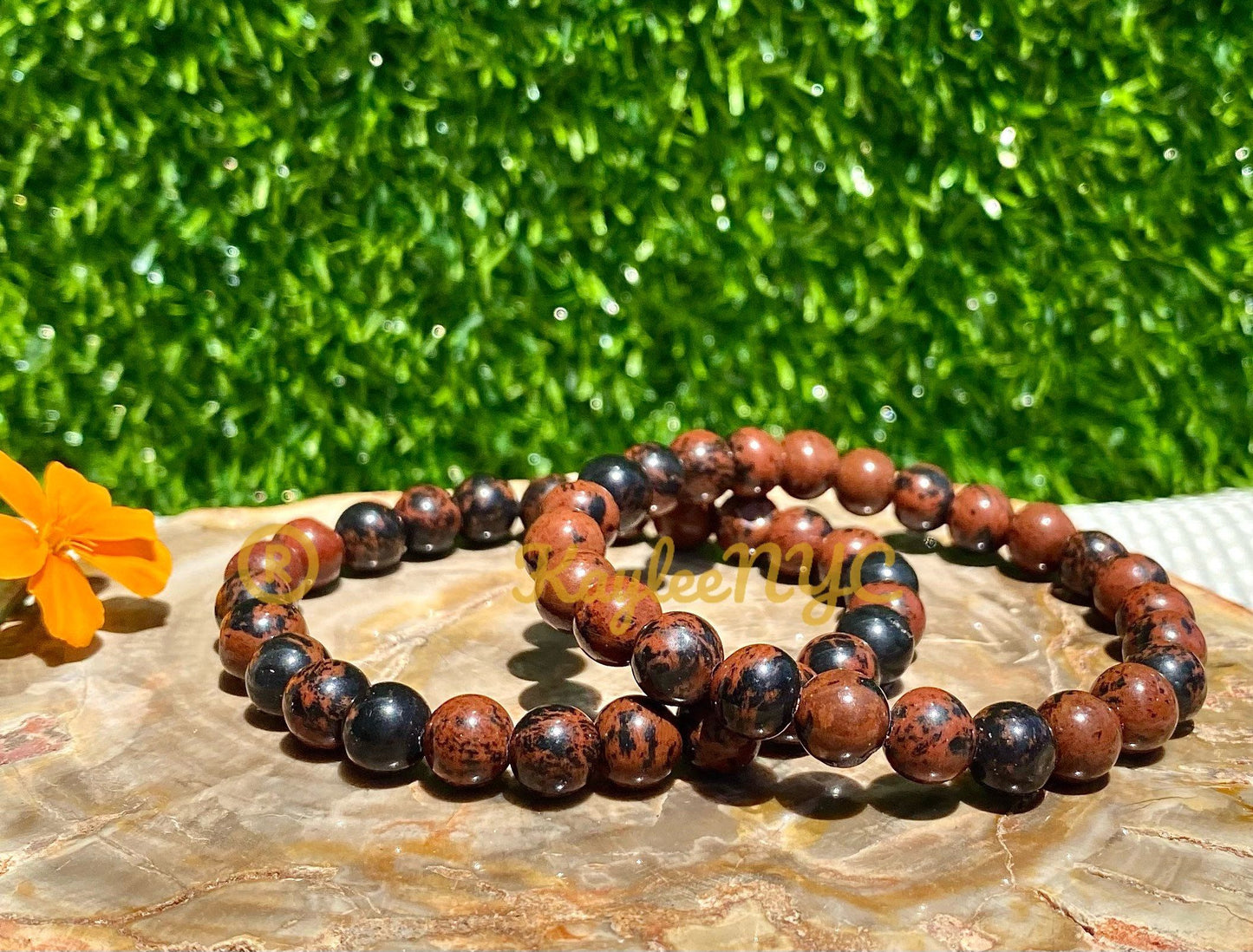 Wholesale 6 Pcs Natural Mahogany Obsidian 8mm 7.5” Crystal Healing Stretch Bracelet