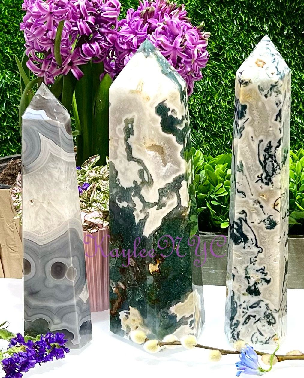 Wholesale Lot 3-4 pcs large Natural Moss Agate obelisk Tower Point Crystal Healing Energy 5.9 to 6 lbs