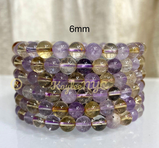 6 Pcs Natural Ametrine 6mm 7.5” Crystal Healing Stretch Bracelet