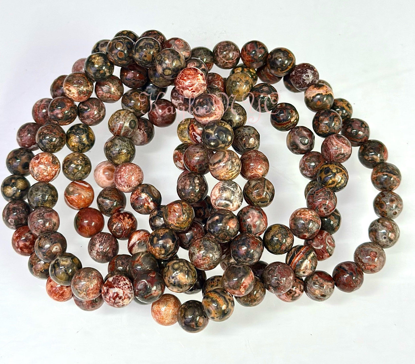 Wholesale Lot 6 Pcs Natural Leopard Skin 8mm 7.5” Crystal Healing Stretch Bracelet