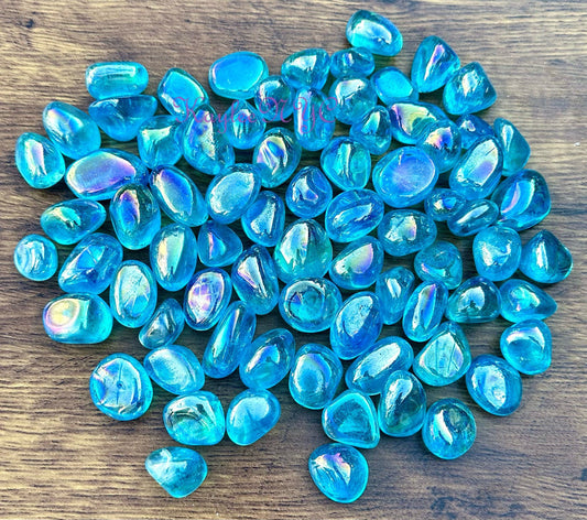 Wholesale Lot 2 Lbs Aqua Aura Quartz Tumble Crystal Nice Quality Healing Energy