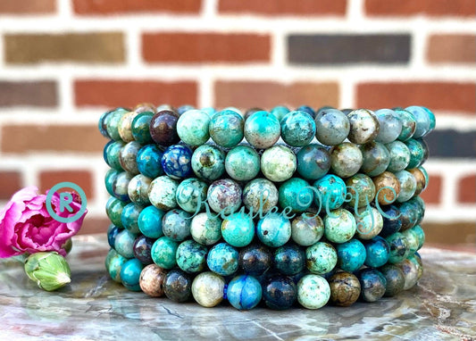 Wholesale 6 Pcs Natural Chrysocolla 6mm 7.5” Crystal Healing Stretch Bracelet