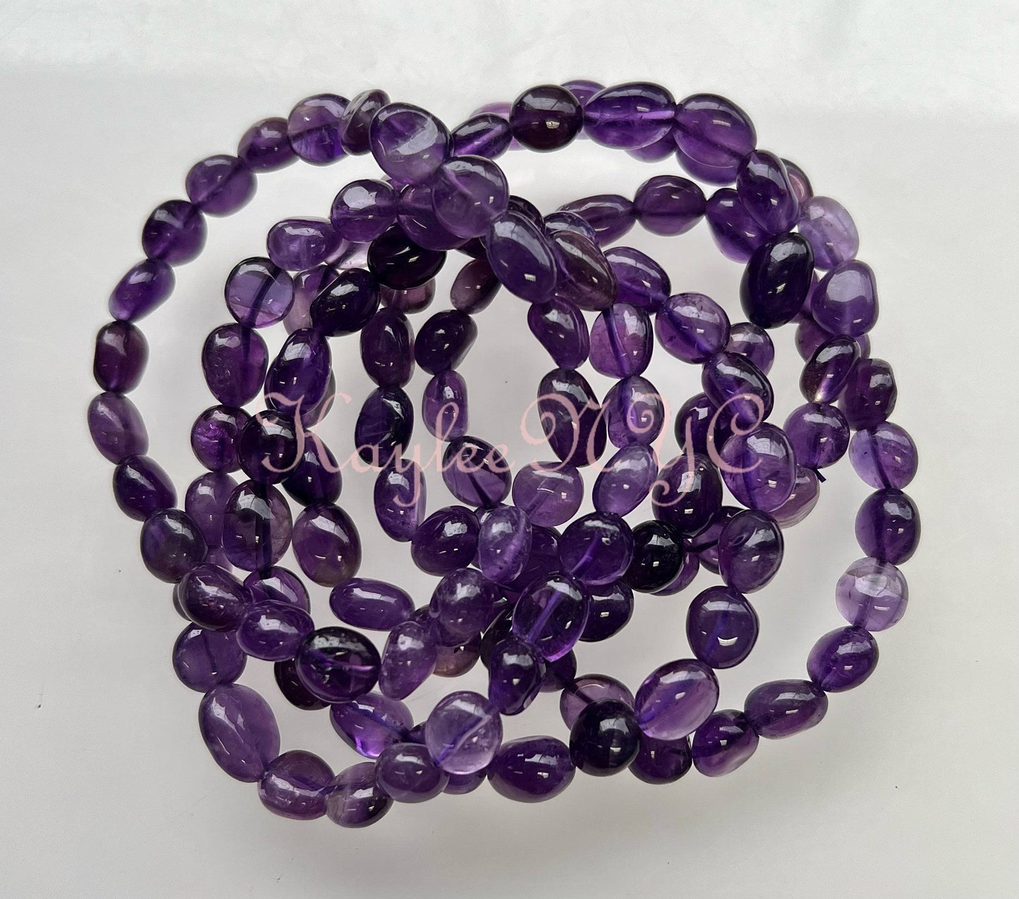 Wholesale 6 Pcs ~8mm 7.5” Natural Amethyst tumble Stretch Bracelet Crystal Healing Energy