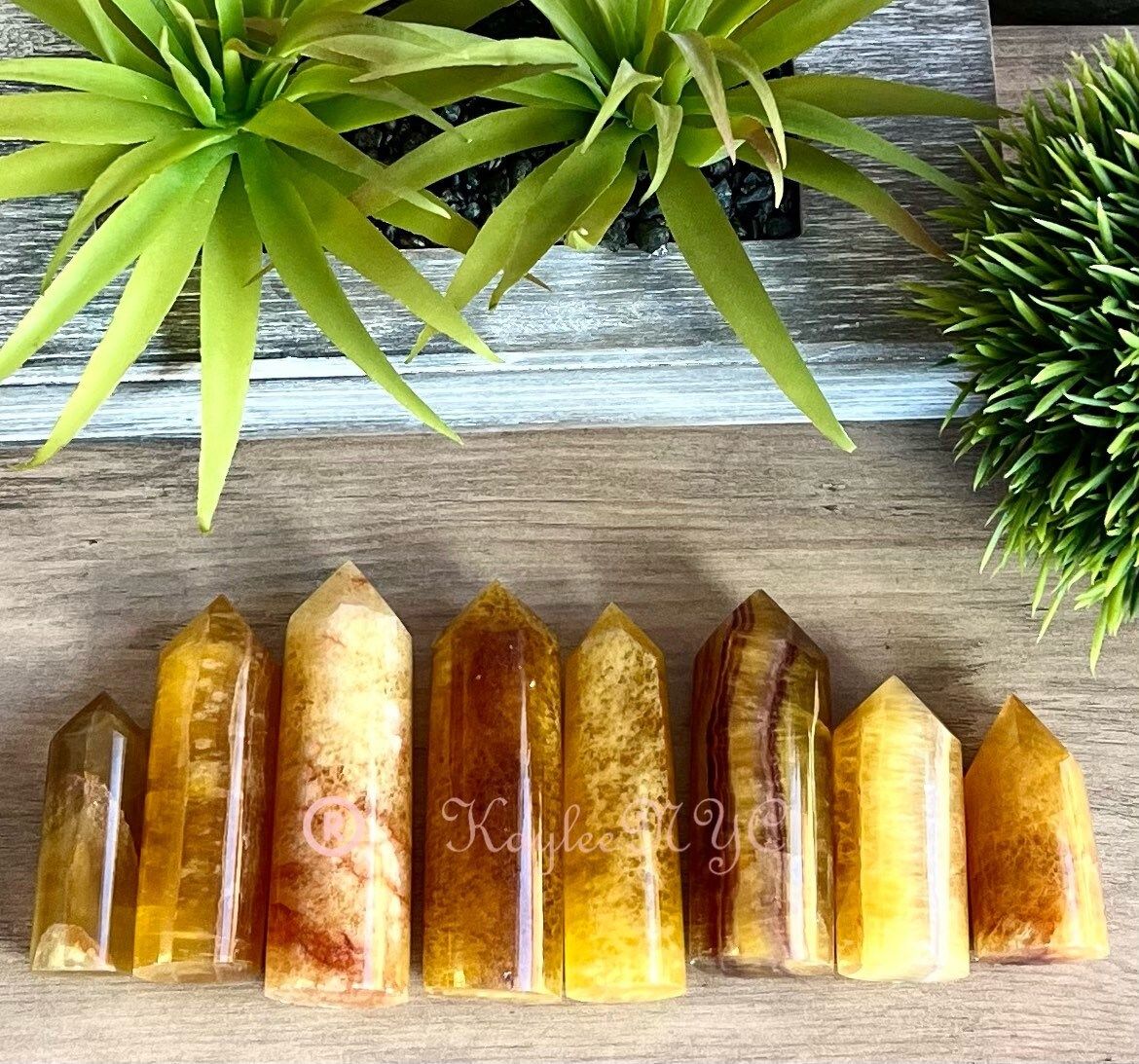 Wholesale Lot 2 Lbs Natural Yellow Fluorite Cylinders Tower Point Crystal Energy