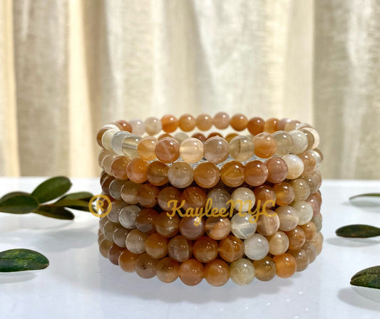 Wholesale 6 Pcs Natural Mix color Moonstone 6mm 7.5” Stretch Bracelet Crystal Healing Energy