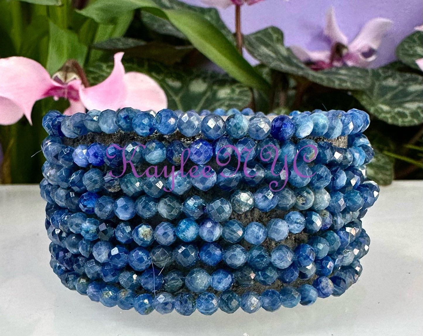 Wholesale Lot 6 Pcs Natural Blue Kyanite 4mm Faceted 7.5” Crystal Healing Stretch Bracelet