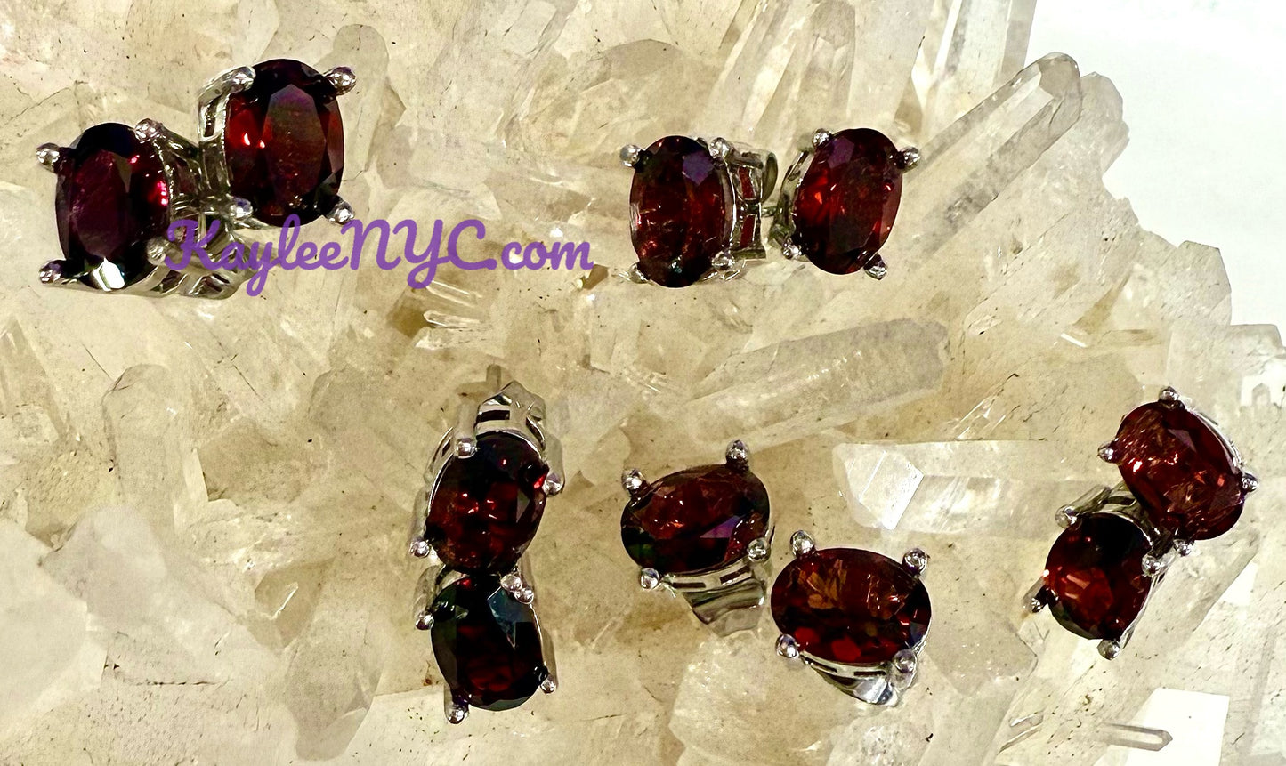 Wholesale Lot 5 Pairs Natural Garnet Sterling Silver(925) Earring Studs 6x9mm