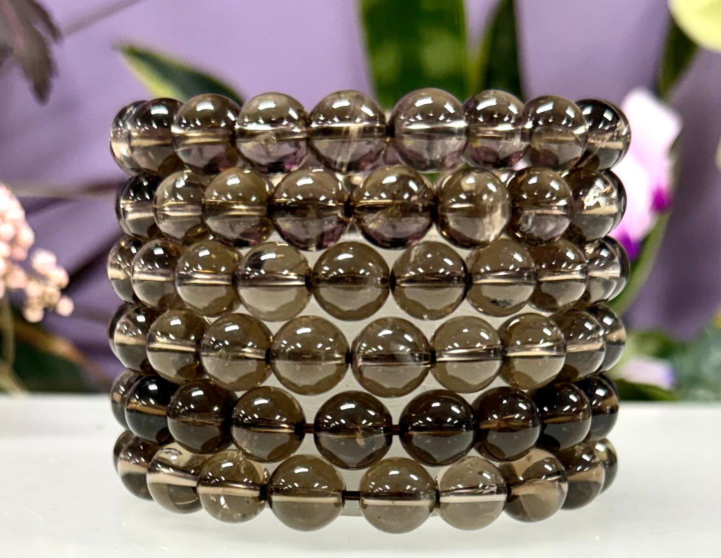 Wholesale 6 Pcs 10mm Smoky Quartz Natural Crystal Healing Stretch Bracelet 8”