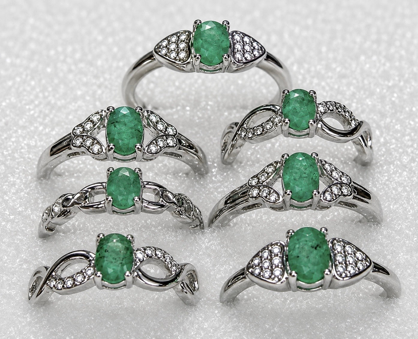 Wholesale Lot 7 pcs Natural Emerald Stainless Steel Ring 4x6mm