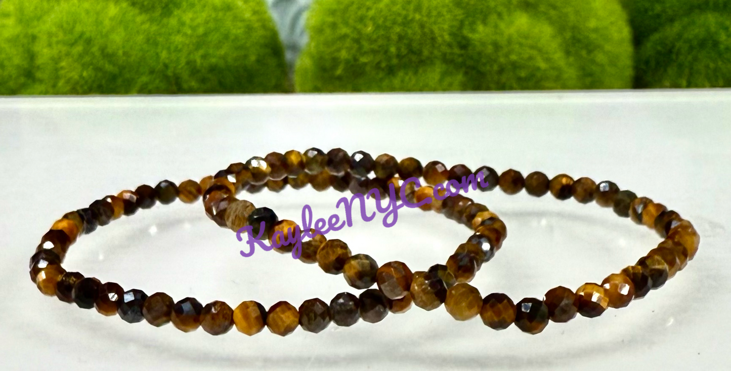 Wholesale Lot 6 Pcs Natural Faceted Tiger Eye 4mm 7.5” Crystal Healing Stretch Bracelet