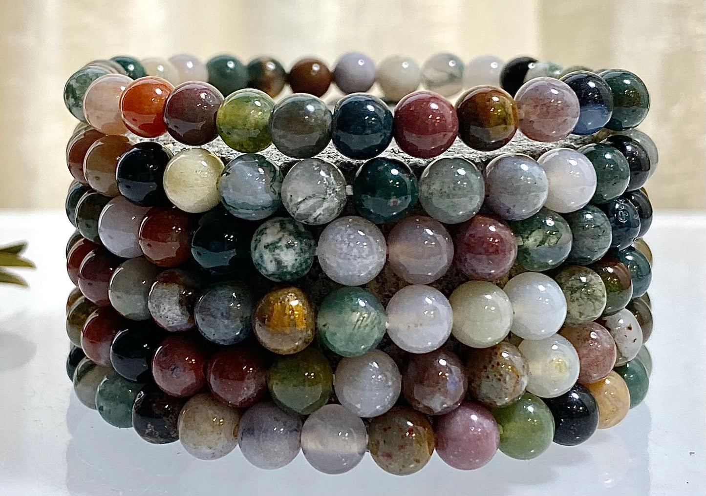 Wholesale 6 Pcs Natural Indian Moss Agate 6mm 7.5” Crystal Healing Stretch Bracelet