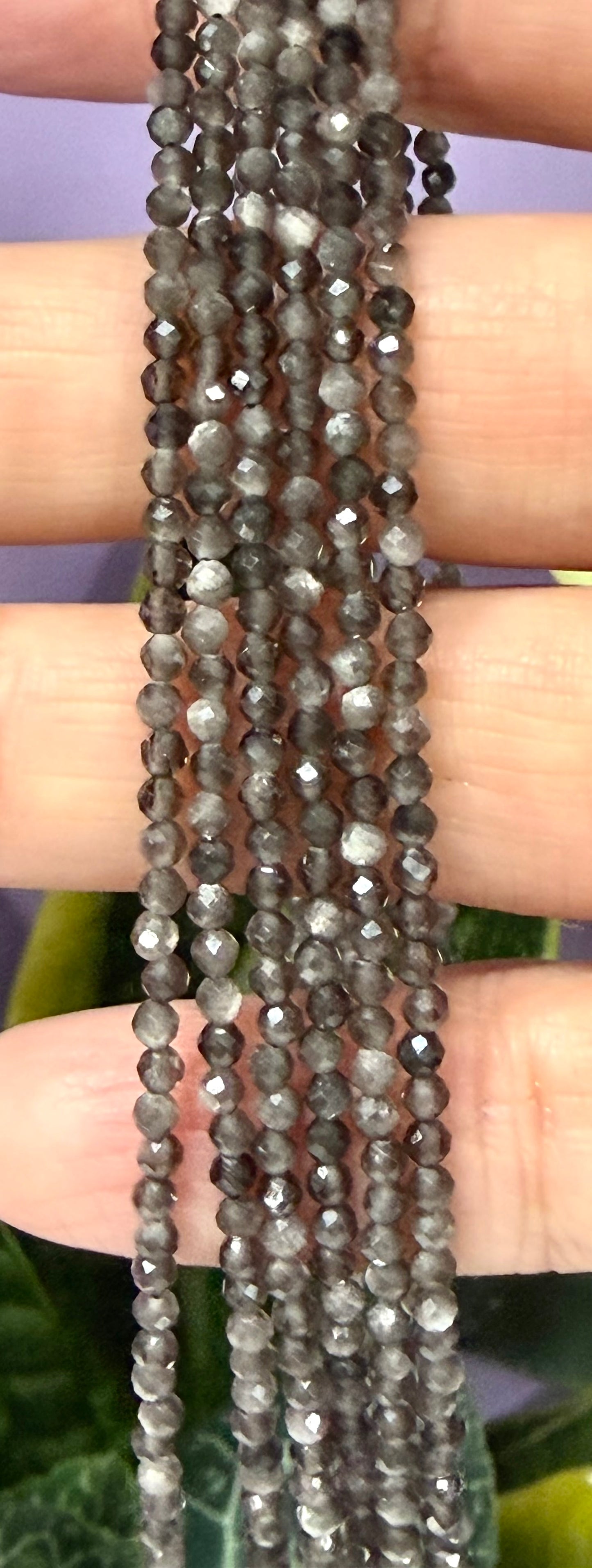 6 PCs 2mm Silver Sheen Obsidian Necklace Natural Crystal Healing Energy