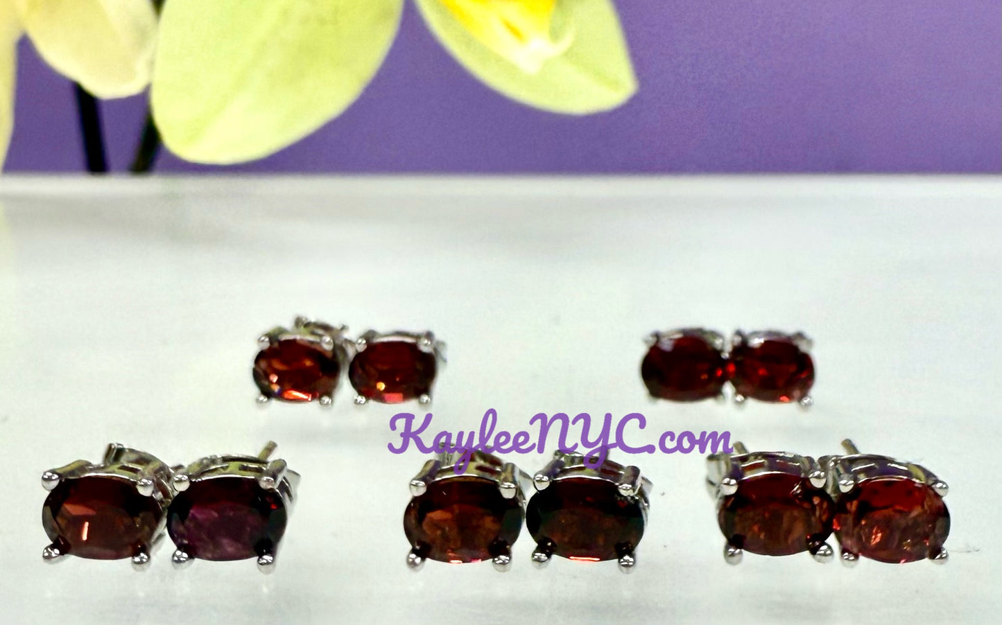 Wholesale Lot 5 Pairs Natural Garnet Sterling Silver(925) Earring Studs 6x9mm