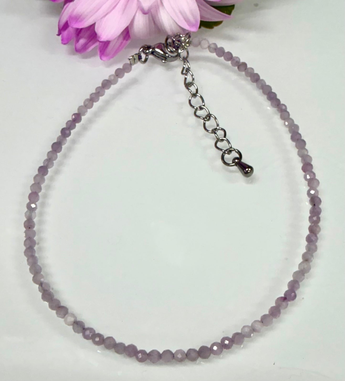 6 PCs 2mm Faceted Natural Kunzite Anklet Stainless Steel Finding
