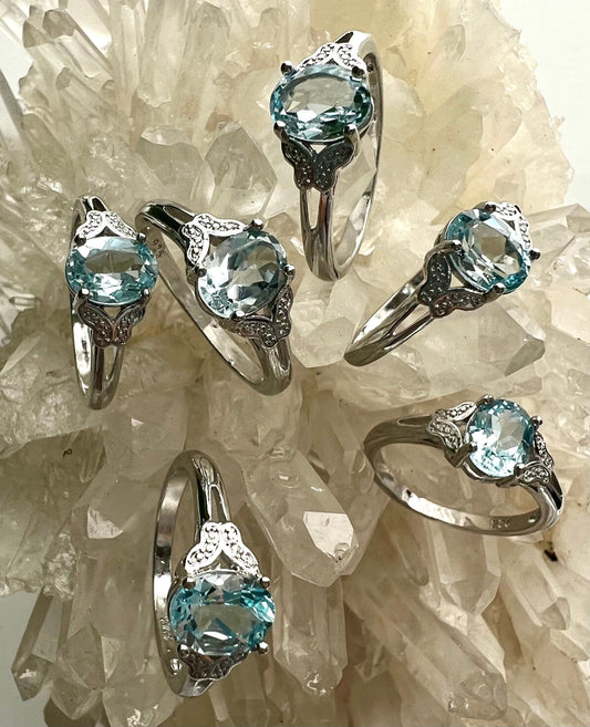 Wholesale Lot 6 pcs Natural Aquamarine Ring White Bronze