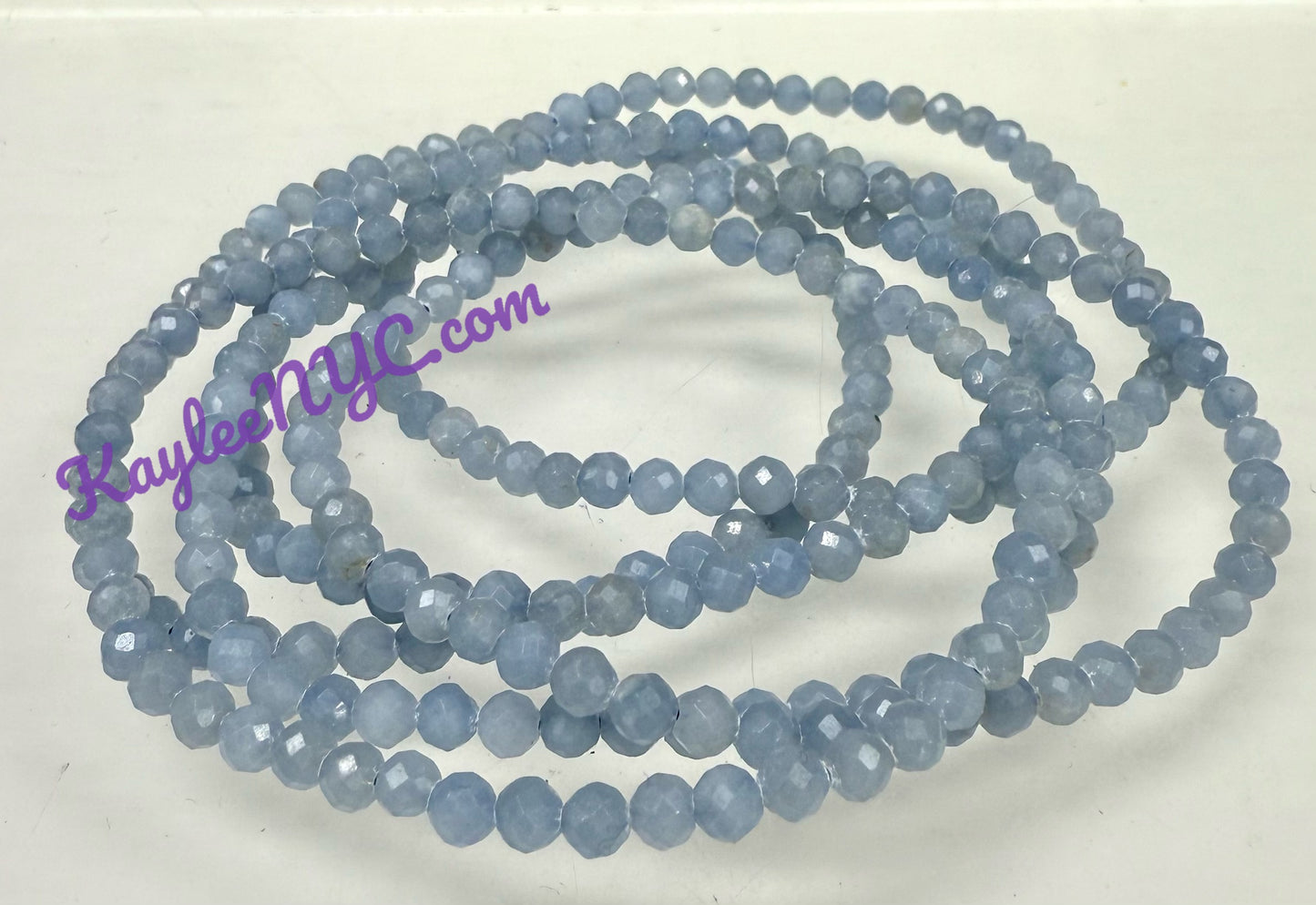 Wholesale Lot 6 Pcs Natural Angelite 4mm Faceted 7.5” Crystal Healing Stretch Bracelet