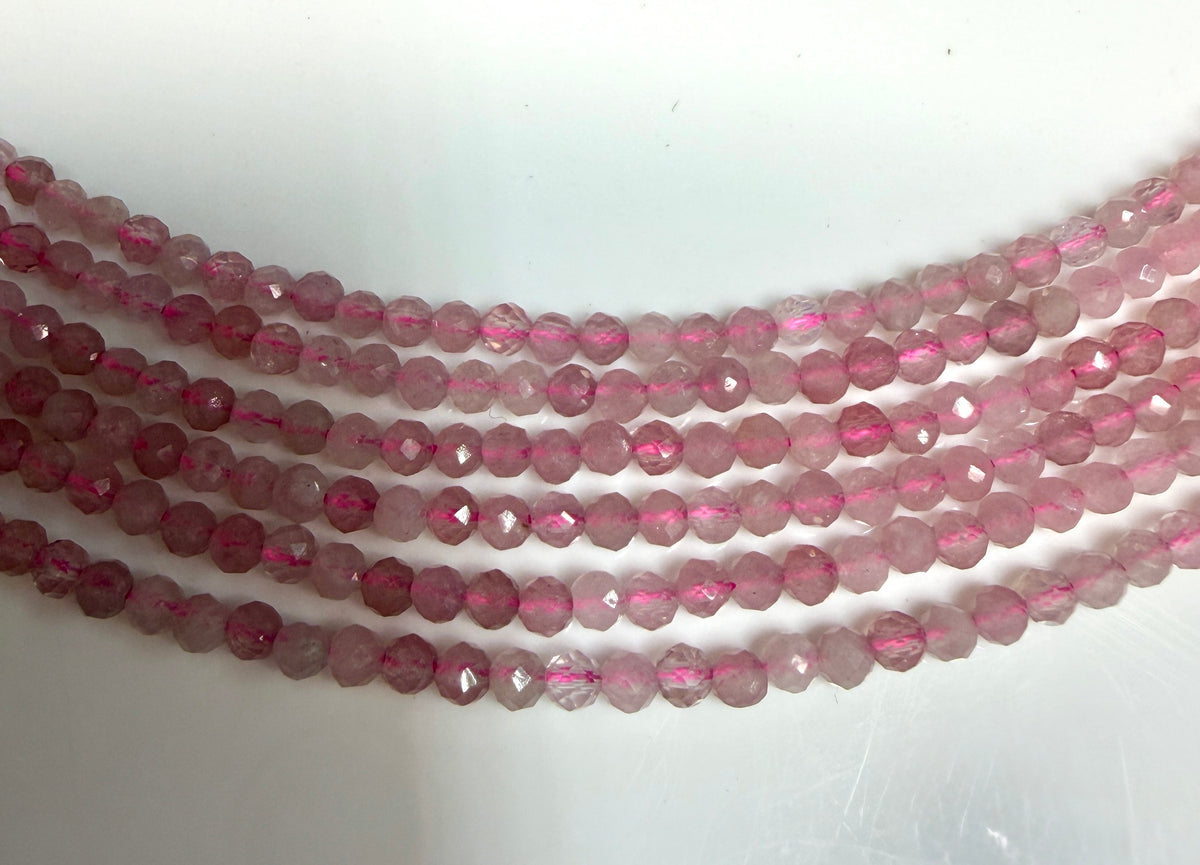 6 PCs 2mm Natural Dark Rose Quartz Necklaces