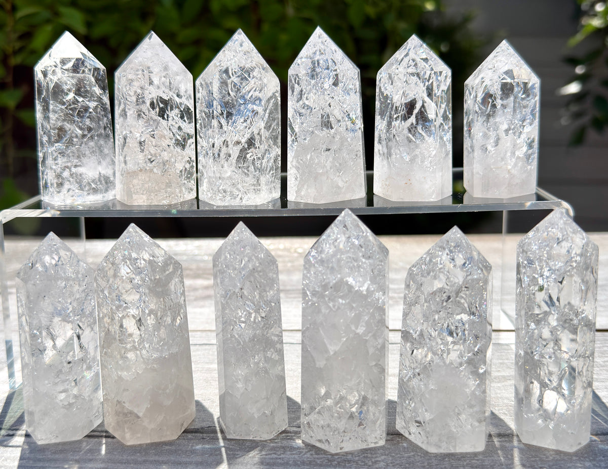 Wholesale Lot 2 Lb Fire & Ice Quartz Obelisk Tower Point Crystal Energy