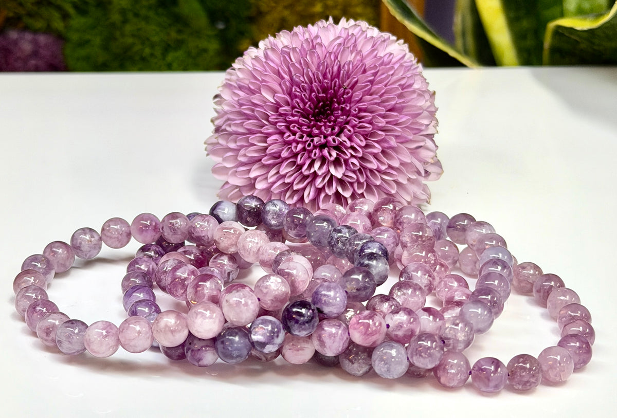 6 PCs Natural Lepidolite Mica 8mm 7.5” Stretch Bracelet