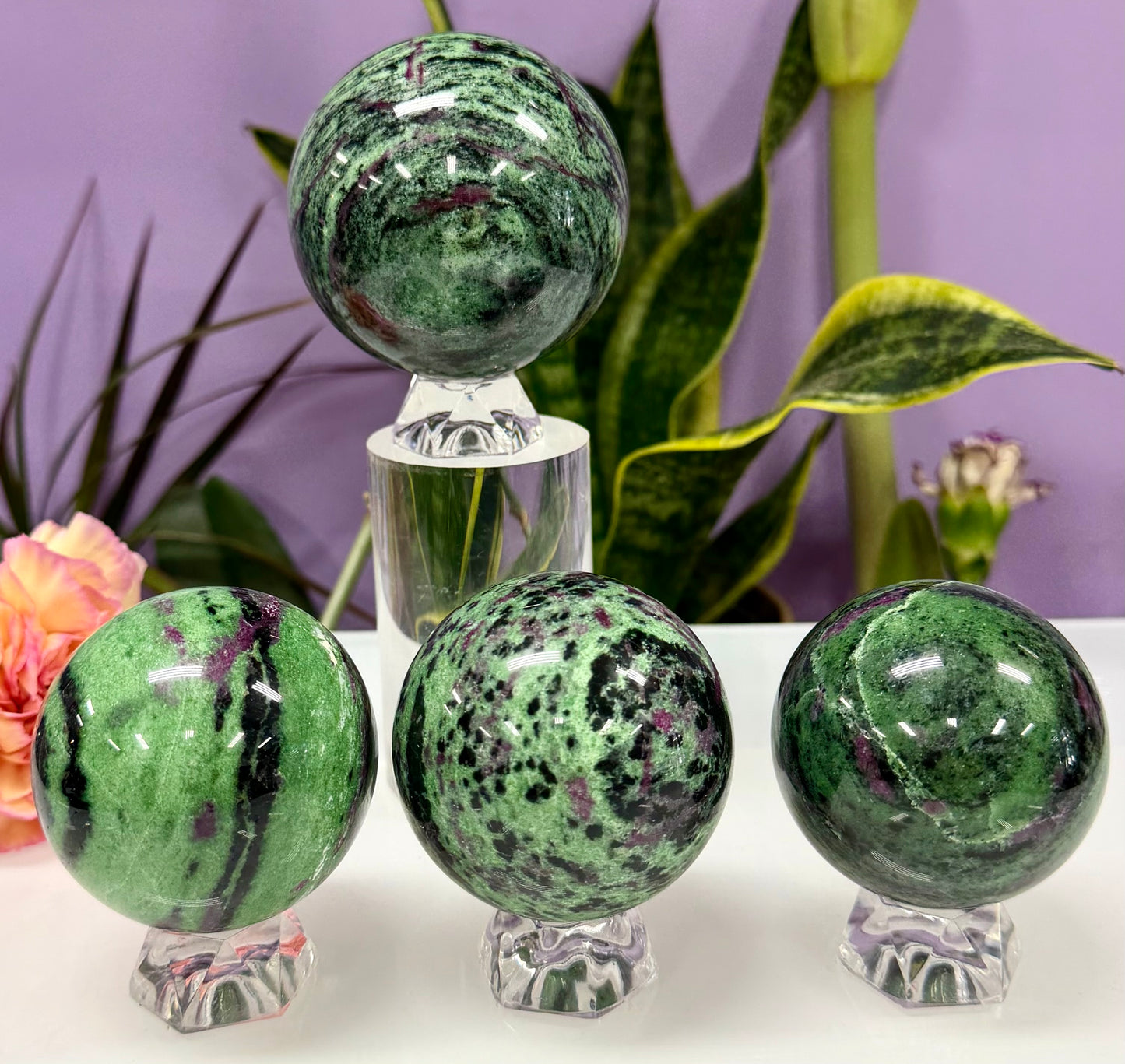 3-4 PCs Natural Ruby Zoisite Sphere Crystals Healing Energy